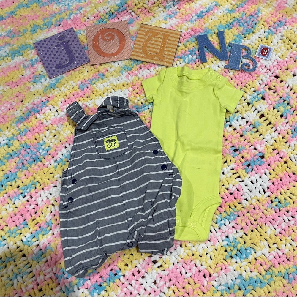 $5/$35. 10/$50. EUC newborn boys overall outfit